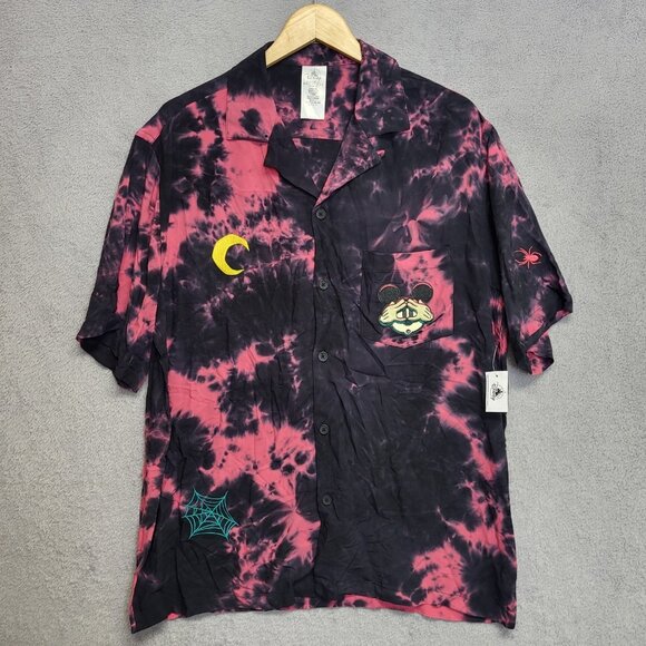 Disney Parks Shirt Mens Large Mickey Mouse Halloween Tie Dye Button Up Casual - Picture 1 of 13